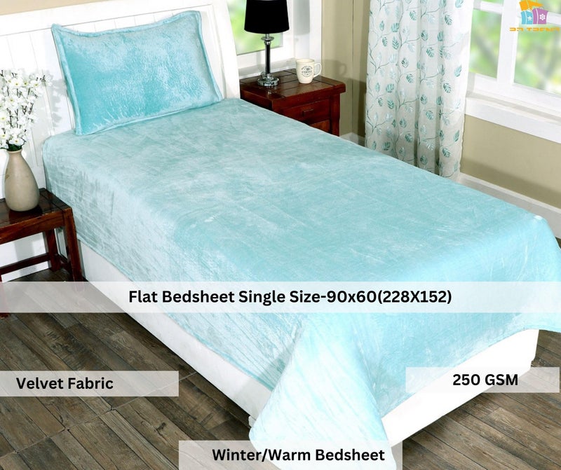 RD TREND 250 Gsm Flannel Warm Bedsheets For Winter Single Flat Size (60X90 Inches) With 1 Pillow Cover 210 TC Size (18X28 Inches) Color-Aqua - Image 2