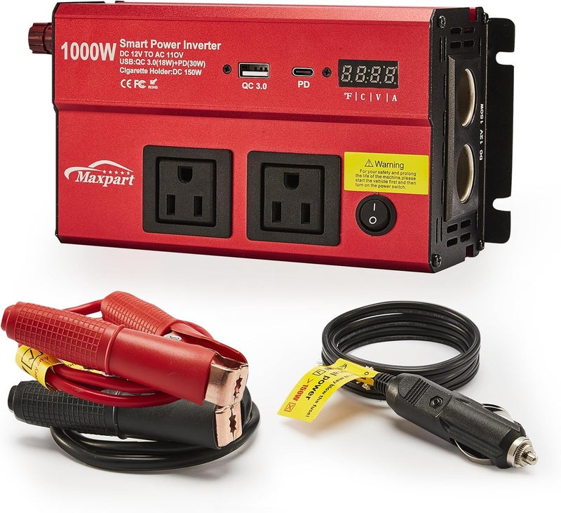 TWING Car 1000w Inverter,12v DC to 110v Power Inverters for Vehicles 1000 watt with Dual AC Outlets 3.0A USB and Type-C,12 Volt Inverter Car Cigarette Lighter Battery - Image 1