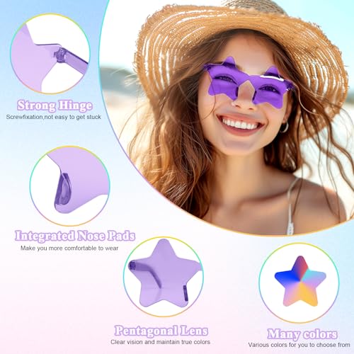 NACHLYNN 6 Pcs Pentagram Glasses Purple Rimless Star Shaped Sunglasses Transparent Sunglasses for Party Costumes Cosplay - Image 2