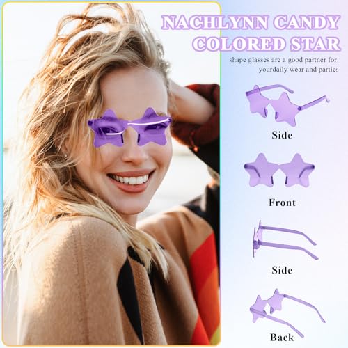 NACHLYNN 6 Pcs Pentagram Glasses Purple Rimless Star Shaped Sunglasses Transparent Sunglasses for Party Costumes Cosplay - Image 5