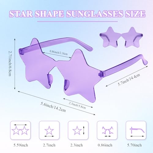 NACHLYNN 6 Pcs Pentagram Glasses Purple Rimless Star Shaped Sunglasses Transparent Sunglasses for Party Costumes Cosplay - Image 3