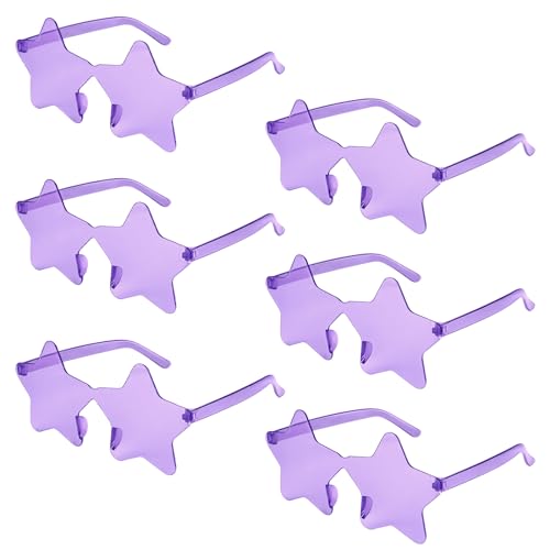 NACHLYNN 6 Pcs Pentagram Glasses Purple Rimless Star Shaped Sunglasses Transparent Sunglasses for Party Costumes Cosplay - Image 1