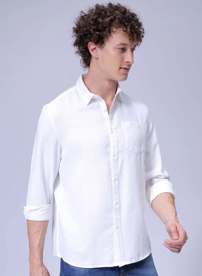 شركة المرآب الهندية Men Regular Fit Solid Full Sleeves Cutaway Collar Resort Wear Shirt