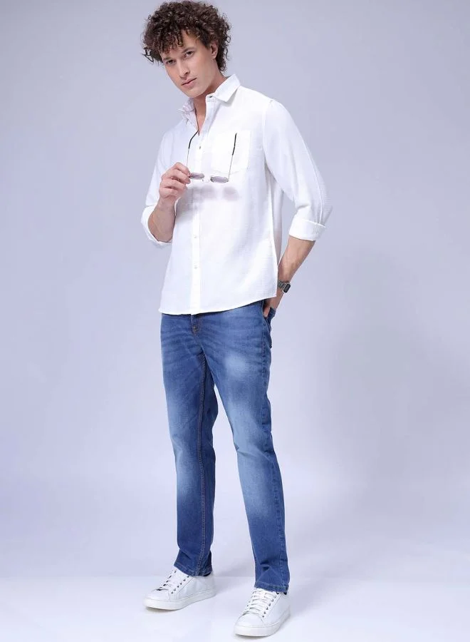شركة المرآب الهندية Men Regular Fit Solid Full Sleeves Cutaway Collar Resort Wear Shirt
