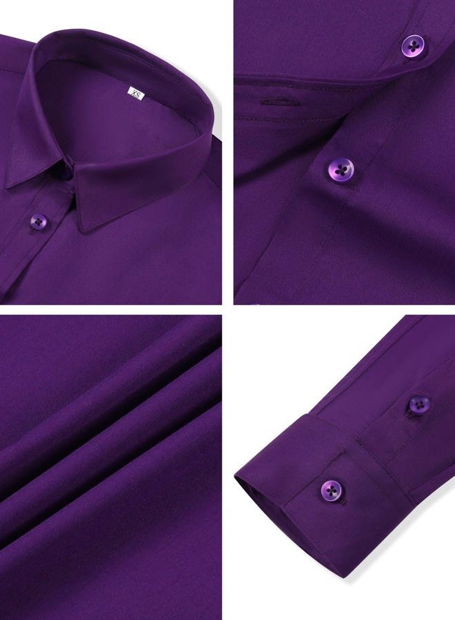 CUNLIN Womens Cotton Button Down Shirts for Women Fitted Long Sleeve Formal Dress Shirt Work Blouses Tops, Dark Purple, L - Image 4