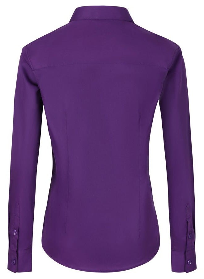CUNLIN Womens Cotton Button Down Shirts for Women Fitted Long Sleeve Formal Dress Shirt Work Blouses Tops, Dark Purple, L - Image 3