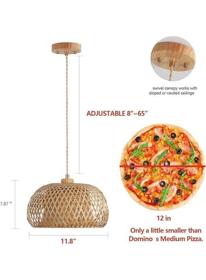 مصباح سقف معلق منسوج يدوياً من الخيزران (البامبو) الطبيعي | نجفة خشبية بتصميم بوهيمي ريفي | إضاءة ديكور دافئة وعصرية للمنزل 40 سم - Image 4