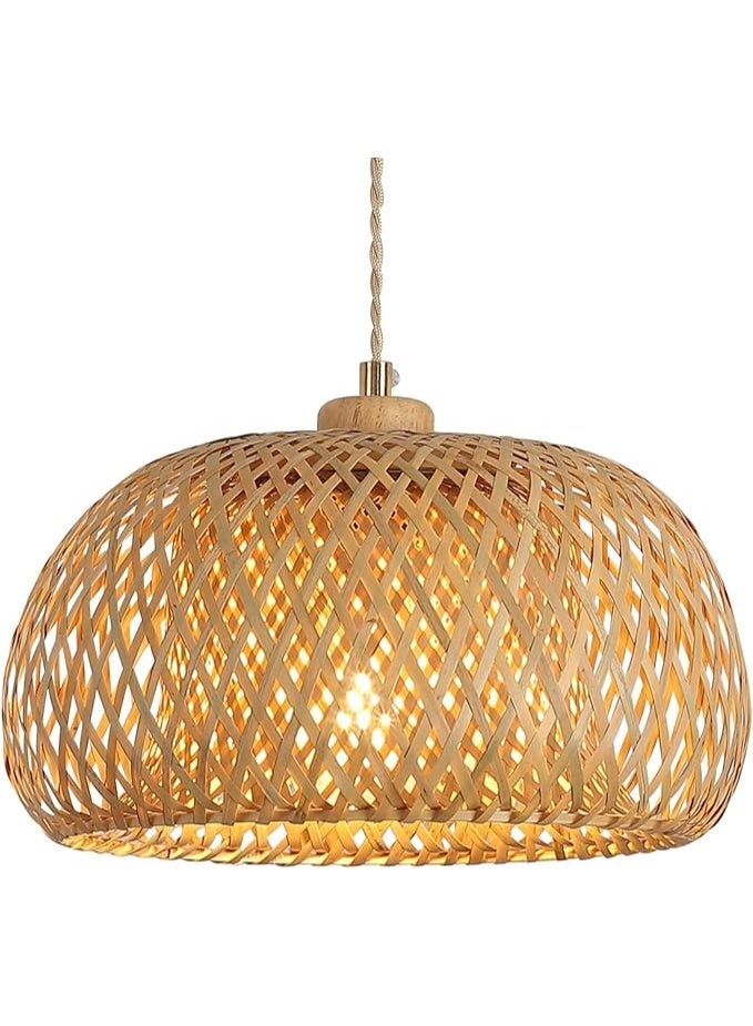 مصباح سقف معلق منسوج يدوياً من الخيزران (البامبو) الطبيعي | نجفة خشبية بتصميم بوهيمي ريفي | إضاءة ديكور دافئة وعصرية للمنزل 40 سم - Image 1