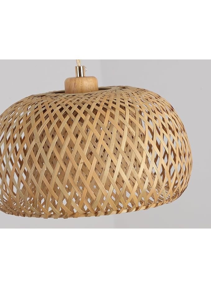 مصباح سقف معلق منسوج يدوياً من الخيزران (البامبو) الطبيعي | نجفة خشبية بتصميم بوهيمي ريفي | إضاءة ديكور دافئة وعصرية للمنزل 40 سم - Image 2
