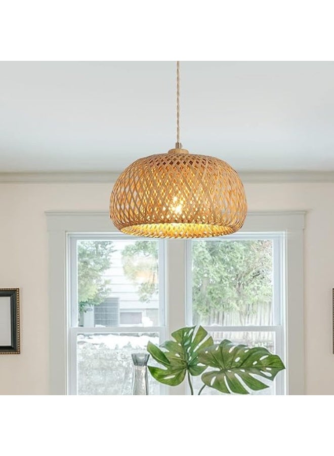 مصباح سقف معلق منسوج يدوياً من الخيزران (البامبو) الطبيعي | نجفة خشبية بتصميم بوهيمي ريفي | إضاءة ديكور دافئة وعصرية للمنزل 40 سم - Image 3