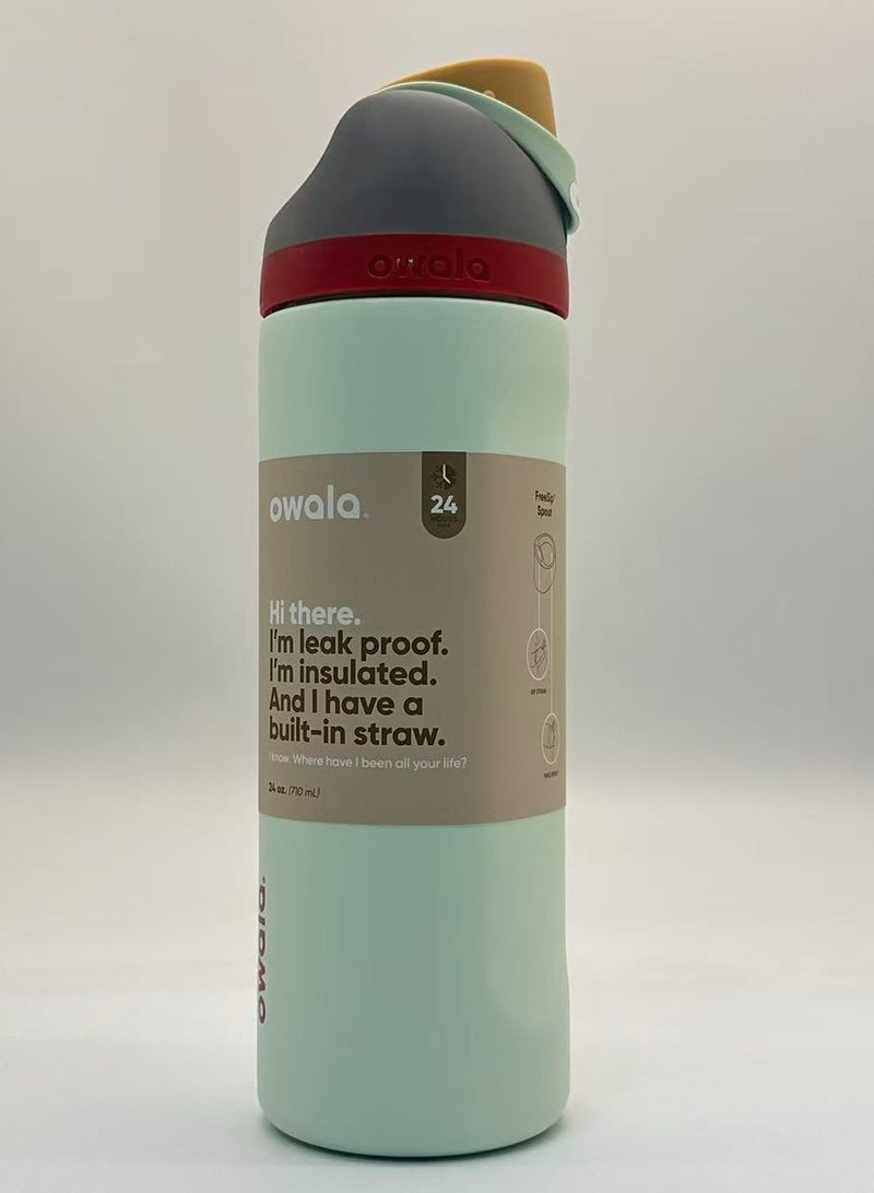 زجاجة مياه معزولة من الفولاذ المقاوم للصدأ من FreeSip مزودة بقشة للرياضة والسفر والمدرسة، خالية من مادة BPA (خضراء فاتحة، 24 أونصة) - view 2