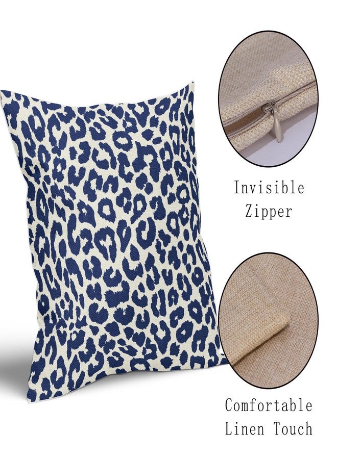 Aytipun Navy Blue Leopard Print Pillow Covers 18x18 Set of 2 Cheetah Animal Pattern Chinoiserie Decorative Throw Pillows Outdoor Pillowcase Farmhouse Linen Cushion Case Decor for Sofa Couch Bed - Image 4