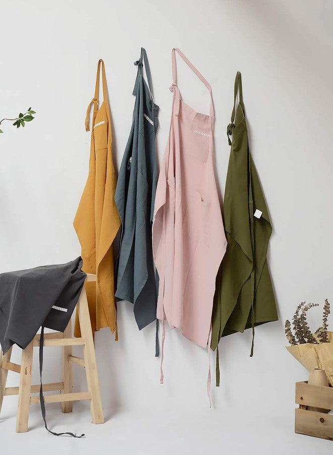 AOBBYBBS Adjustable Japan Nordic Style Soft Cotton Linen Apron with Four Pockets A Towel (Dark gray) - Image 5