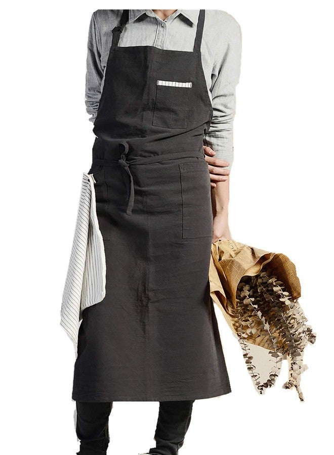 AOBBYBBS Adjustable Japan Nordic Style Soft Cotton Linen Apron with Four Pockets A Towel (Dark gray) - Image 1