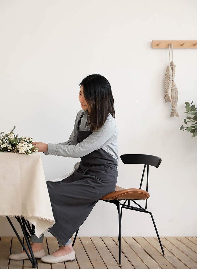 AOBBYBBS Adjustable Japan Nordic Style Soft Cotton Linen Apron with Four Pockets A Towel (Dark gray) - Image 4