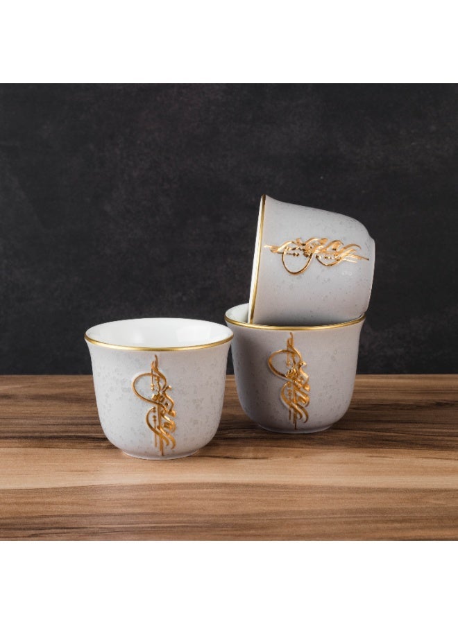 Dania Arabic coffee cup set - 12 pieces, gray color with luxurious gold engraving - Image 1