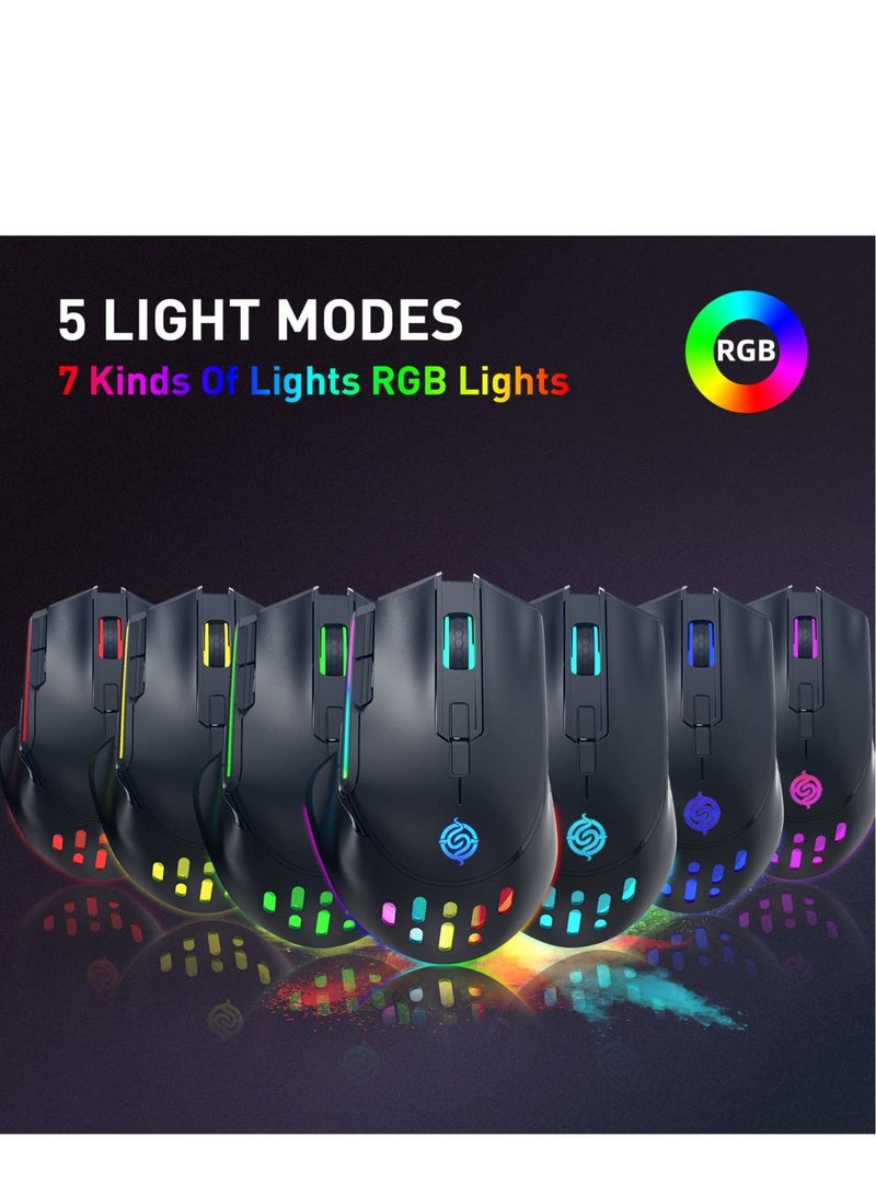 Captaintech Wireless Gaming Mouse, Wired and Wireless Dual Modes Rechargeable RGB Gaming Mouse with 7 Buttons, Ergonomic and 3 Adjustable DPI Levels up to 3200 DPI for PC Laptop Gamer (Black) - Image 5