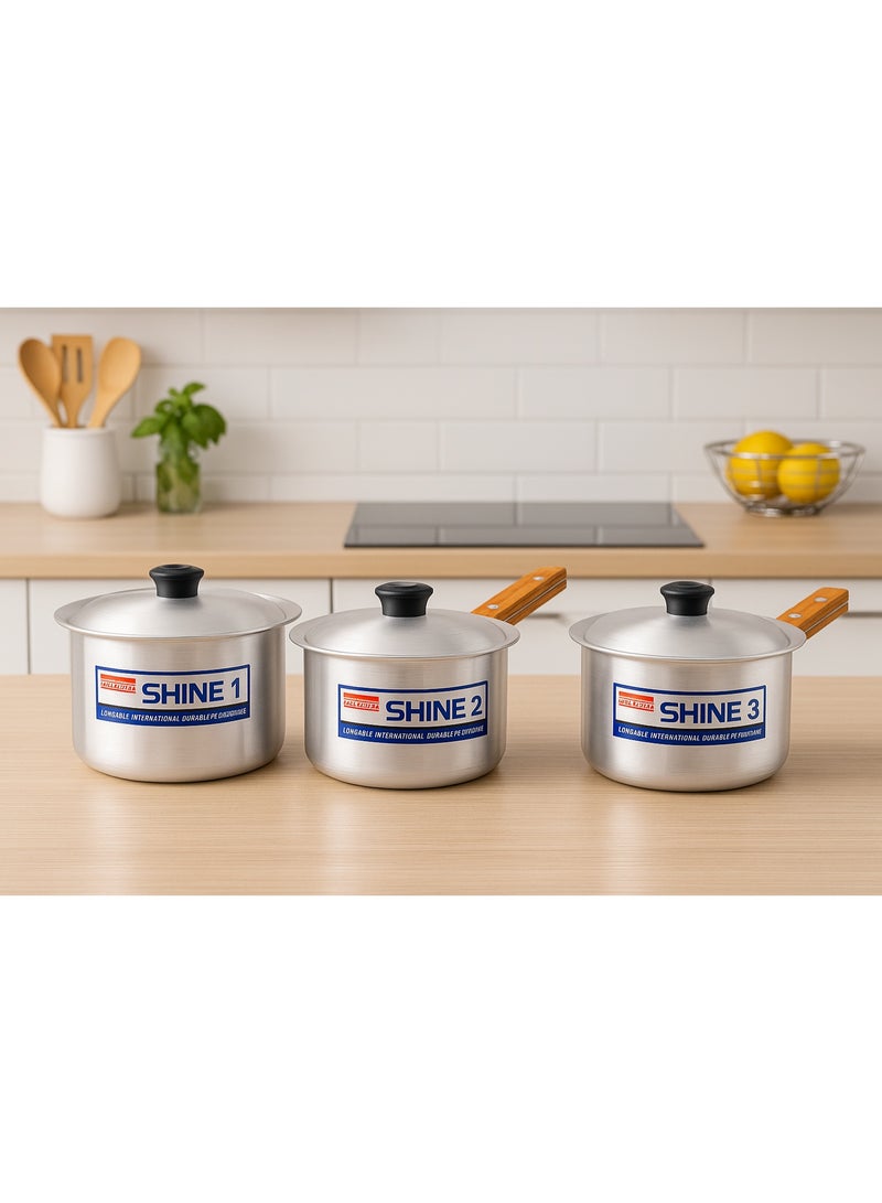 Shine Kitchen Cookware Set – 3 Deep Cooking Pots with Lids and Durable Wooden Handles - Image 5