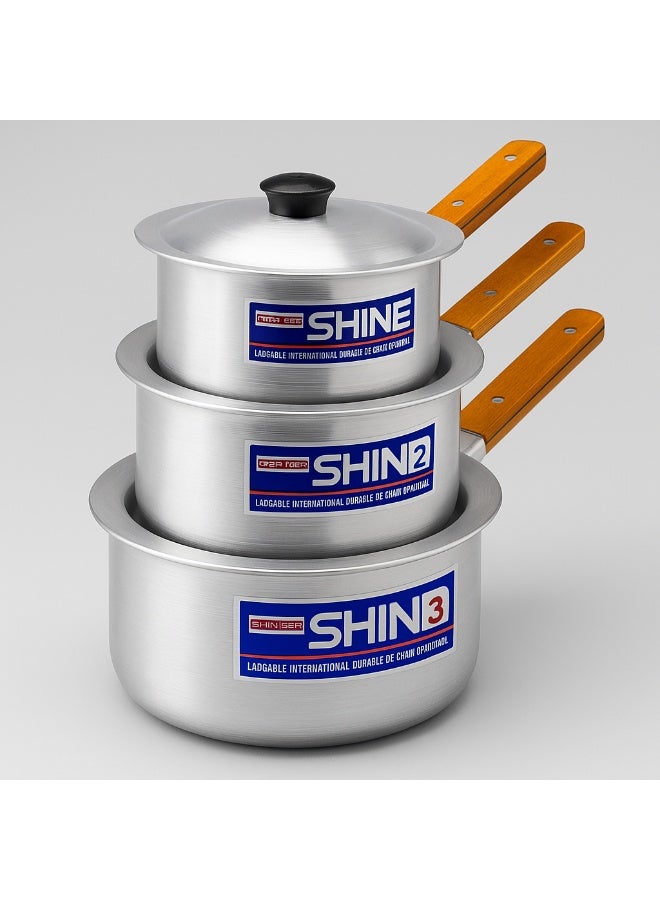 Shine Kitchen Cookware Set – 3 Deep Cooking Pots with Lids and Durable Wooden Handles - Image 4