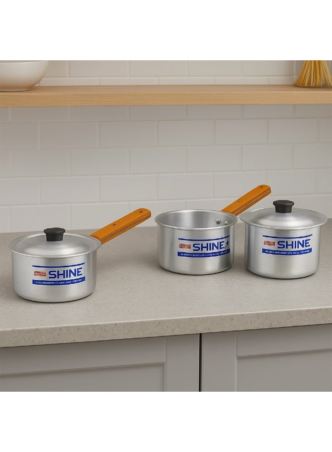 Shine Kitchen Cookware Set – 3 Deep Cooking Pots with Lids and Durable Wooden Handles - Image 2
