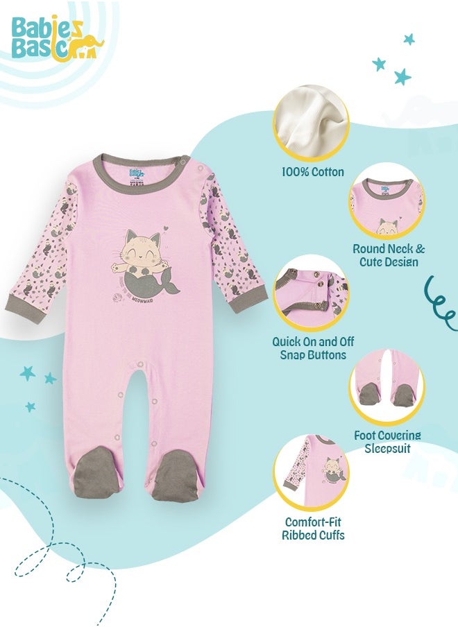 Babies Basic 100% Cotton Printed Long Sleeves Jumpsuit/Romper/Sleepsuit For Babies  - Image 5