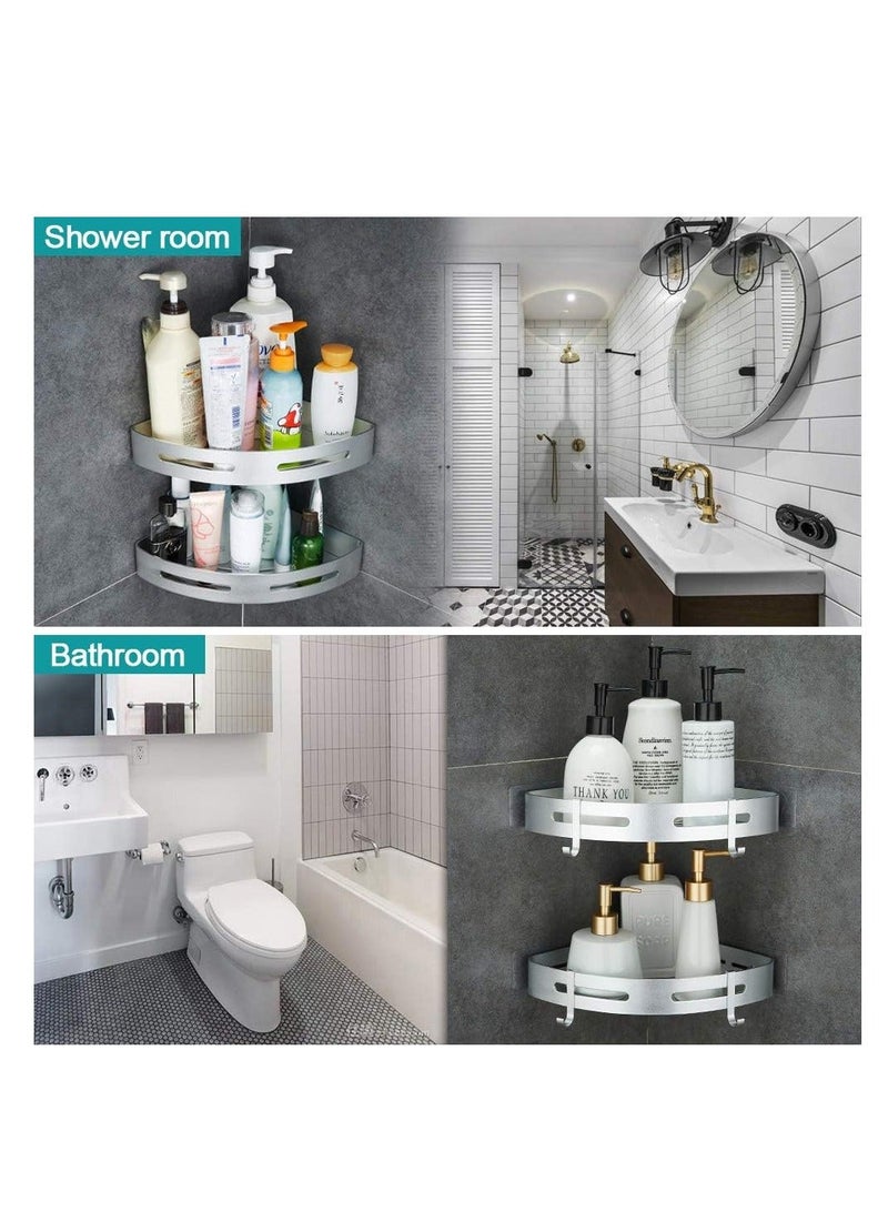 AQUILUX 2 Pieces Wall-Mounted Bathroom Shelf No Drilling with Stickers - Image 2