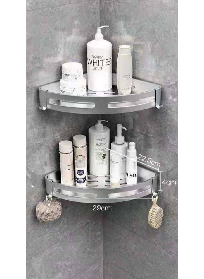 2 Pieces Wall-Mounted Bathroom Shelf No Drilling with Stickers  - Image 1