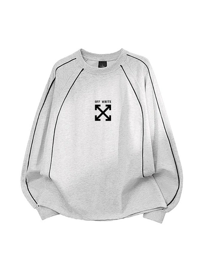 أوف-وايت OFF-WHITE Men's and women's shoulder-thrust contrast stripe loose long-sleeved T-shirt - Image 4