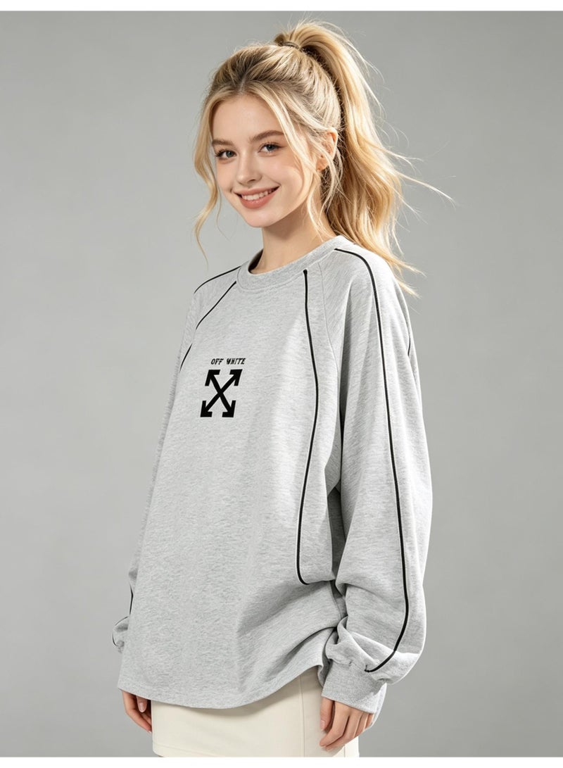 أوف-وايت OFF-WHITE Men's and women's shoulder-thrust contrast stripe loose long-sleeved T-shirt - Image 3