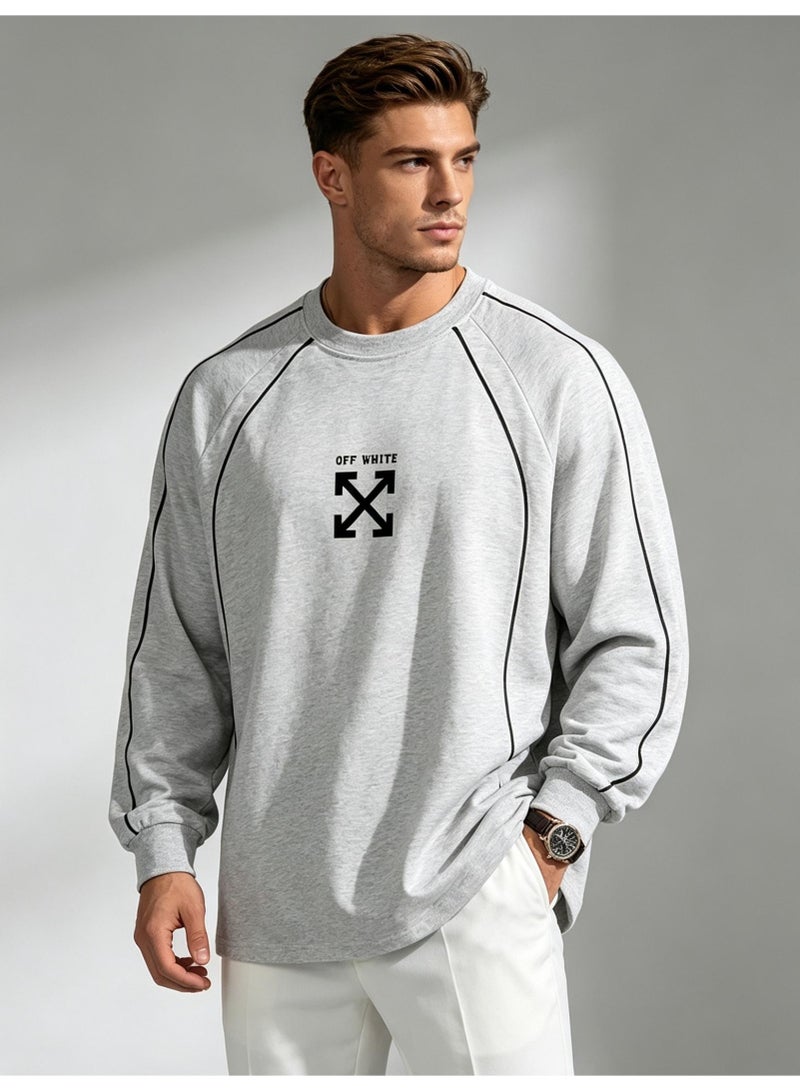 أوف-وايت OFF-WHITE Men's and women's shoulder-thrust contrast stripe loose long-sleeved T-shirt - Image 2