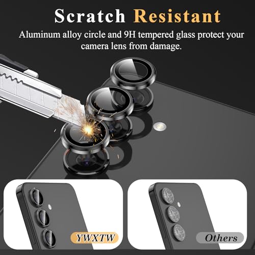 YWXTW Camera Lens Protector for Samsung Galaxy S24 Plus Accessories, 9H Tempered Glass Metal Individual Ring Camera Cover Screen Protector for S24 Plus, Case Friendly, Anti Scratch (Onyx Black) - Image 3