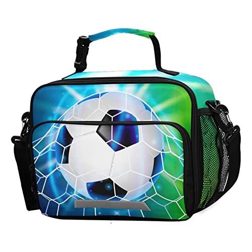 BOENLE Soccer Ball Water Lunch Box for Boys Girls Football Insulated Lunch Bag Kids Cooler Tote Shoulder Strap Reusable School Picnic Travel Office - Image 1