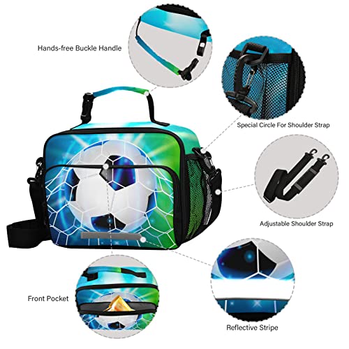 BOENLE Soccer Ball Water Lunch Box for Boys Girls Football Insulated Lunch Bag Kids Cooler Tote Shoulder Strap Reusable School Picnic Travel Office - Image 3