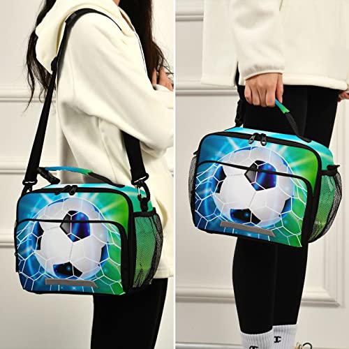 BOENLE Soccer Ball Water Lunch Box for Boys Girls Football Insulated Lunch Bag Kids Cooler Tote Shoulder Strap Reusable School Picnic Travel Office - Image 4