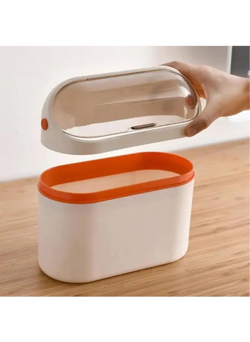 Hihonor - Desktop Trash Can with Lid, Mini Trash Can for Desk, Small Office Countertop Garbage Can, Mountable Tiny Wastebasket for RV, Dorm, Freezer, Laundry and More (Orange) - Image 1