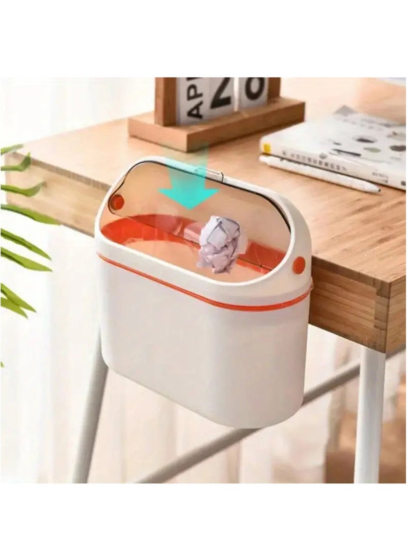 Hihonor - Desktop Trash Can with Lid, Mini Trash Can for Desk, Small Office Countertop Garbage Can, Mountable Tiny Wastebasket for RV, Dorm, Freezer, Laundry and More (Orange) - Image 1
