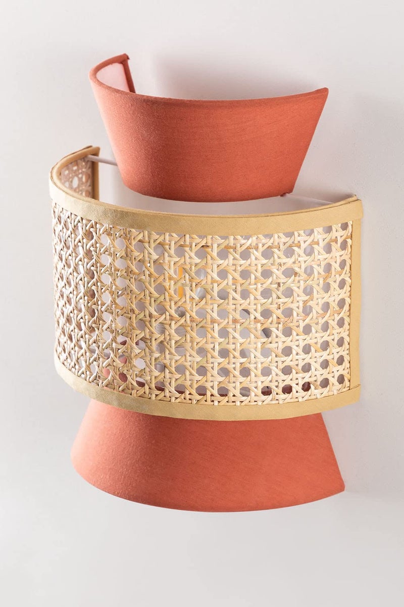 AKWAY Bamboo Wall Lamps for Living rooms | Rattan and Cane Webbing wall lamps for Bedroom | Wicker Wall lamps for home Decoration (Bulb not Included) (Orange) - Image 3
