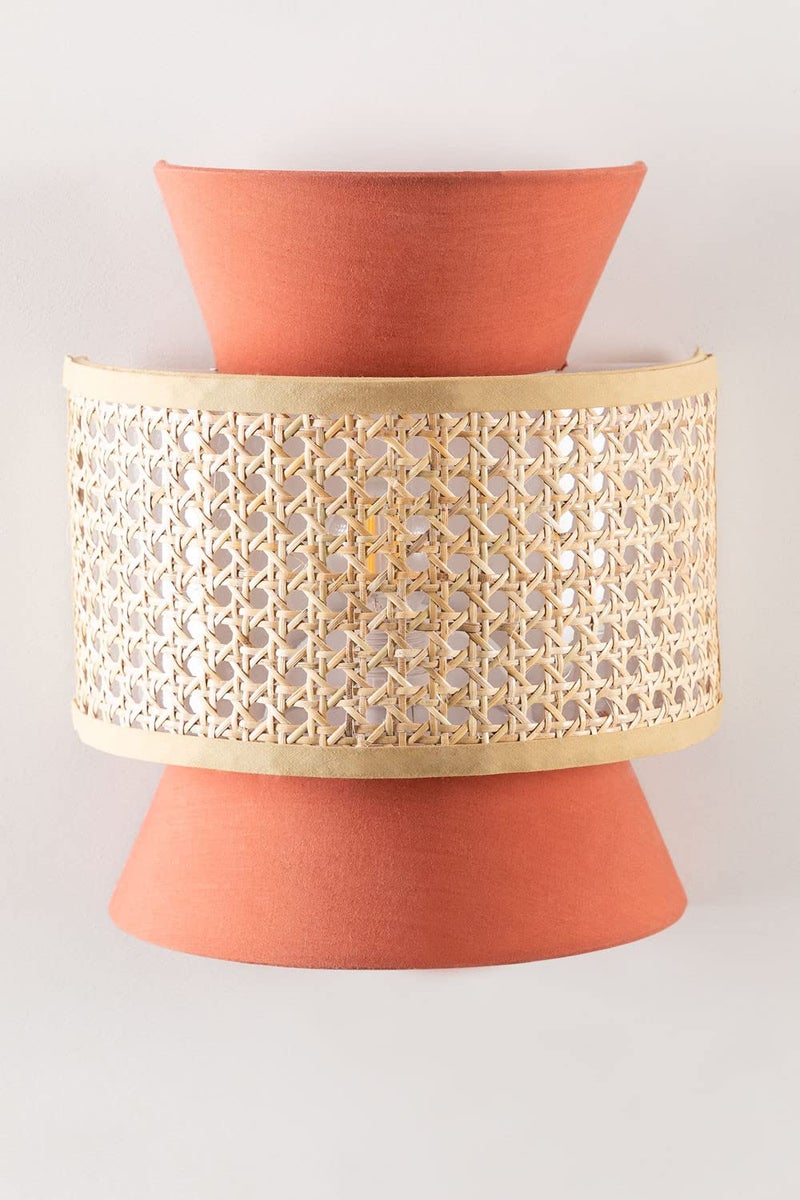 AKWAY Bamboo Wall Lamps for Living rooms | Rattan and Cane Webbing wall lamps for Bedroom | Wicker Wall lamps for home Decoration (Bulb not Included) (Orange) - Image 1