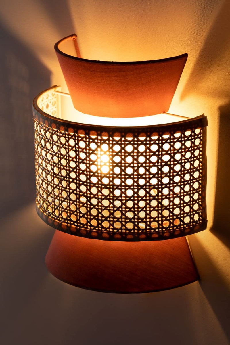 AKWAY Bamboo Wall Lamps for Living rooms | Rattan and Cane Webbing wall lamps for Bedroom | Wicker Wall lamps for home Decoration (Bulb not Included) (Orange) - Image 4