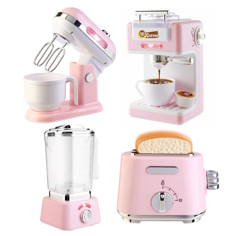 ACROFEK Play Kitchen Accessories Pretend Play Kitchen Appliances Toy Set with Coffee Maker Machine Toaster Mixer Blender with Realistic Lights Sounds Birthday Gifts for Girls Age 35 48 68 - Image 2