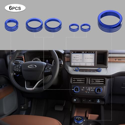 ANFOKAS 6pcs Compatible with Ford Maverick 2024 2023 2022 Accessories (Not Fit 2025) Car Interior Center Consoles Cover Gear Shift Knob AC Volume Headlight Knob Rings -Blue - Image 3
