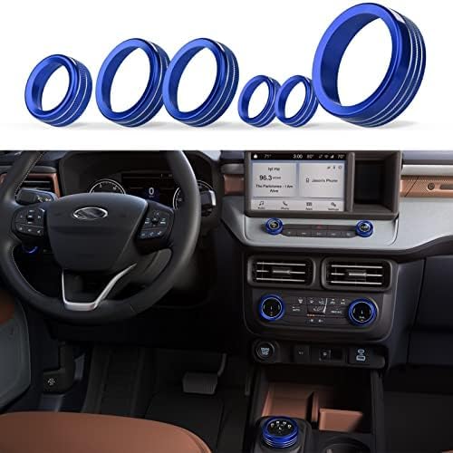 ANFOKAS 6pcs Compatible with Ford Maverick 2024 2023 2022 Accessories (Not Fit 2025) Car Interior Center Consoles Cover Gear Shift Knob AC Volume Headlight Knob Rings -Blue - Image 2