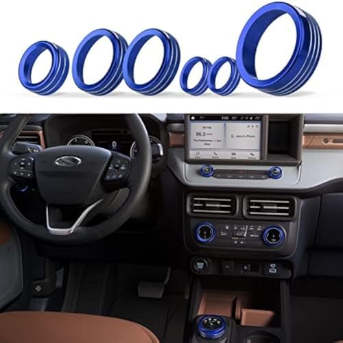 ANFOKAS 6pcs Compatible with Ford Maverick 2024 2023 2022 Accessories (Not Fit 2025) Car Interior Center Consoles Cover Gear Shift Knob AC Volume Headlight Knob Rings -Blue - Image 1