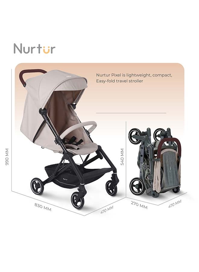 Nurtur Nurtur Pixel Baby/Kids Travel Cabin Stroller, Aluminium Alloy, leatherette details, 0 36 months, Storage Basket, Detachable Bumper, 5 Point Safety Harness, Compact Foldable Design, Sand  - Image 3