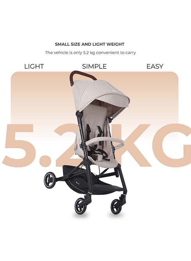 Nurtur Nurtur Pixel Baby/Kids Travel Cabin Stroller, Aluminium Alloy, leatherette details, 0 36 months, Storage Basket, Detachable Bumper, 5 Point Safety Harness, Compact Foldable Design, Sand  - Image 4