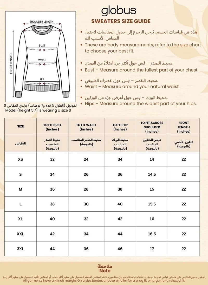 globus Globus Women Brown Round Neck Long Sleeves Checkered Ribbed Hem Winterwear Pullover Sweater