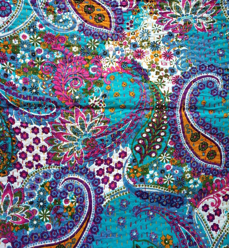 BOHEKANT Kirti Textiles and Handicraft Paisley Print Kantha Quilt Cotton Kantha Bed Cover Throw Kantha Coverlet Handmade Coverlet (Queen, 90x108 inches, Double Bed) - Image 4