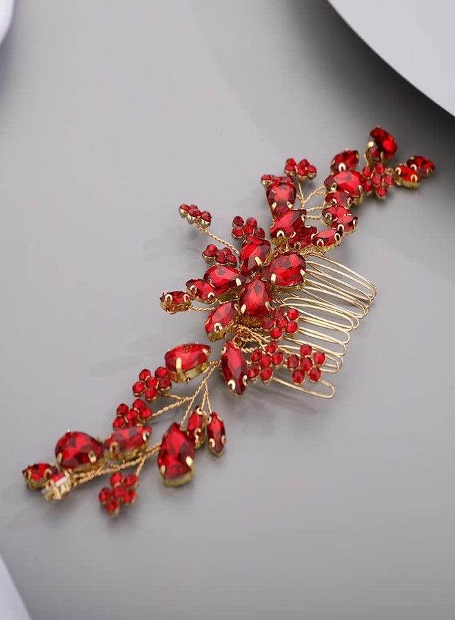 BERYUAN Teardrop Flower Crystal Hair Comb for Women Cute Crystal Comb for Bride RED - Image 3