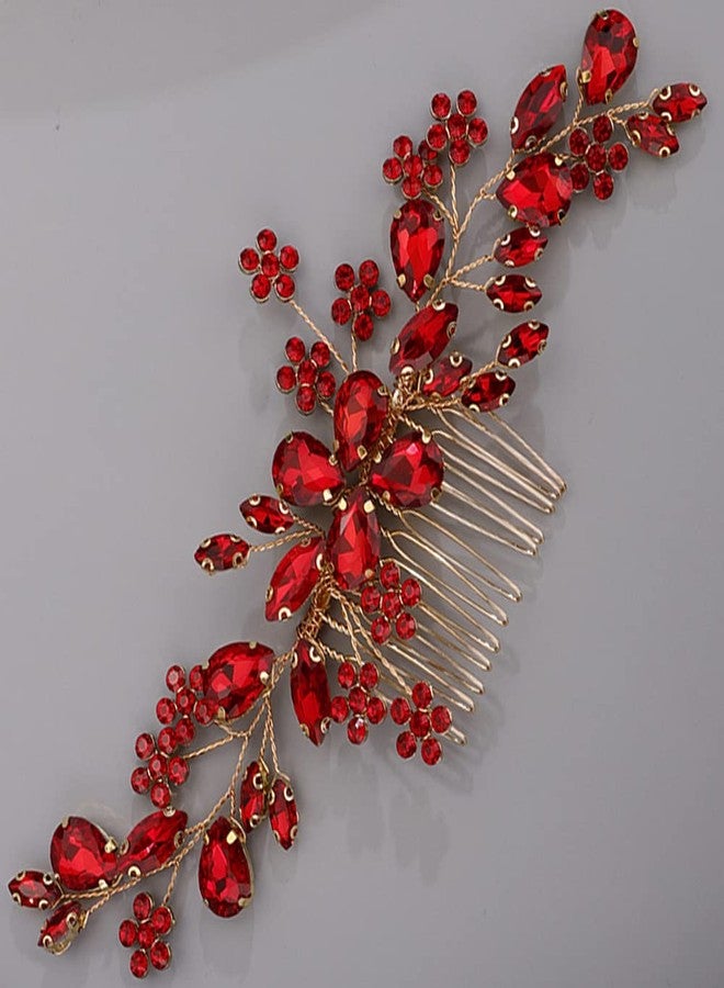 BERYUAN Teardrop Flower Crystal Hair Comb for Women Cute Crystal Comb for Bride RED - Image 1