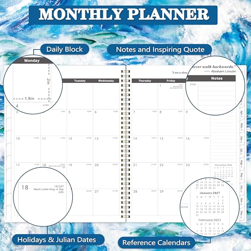 Vindora 2025-2028 Monthly Planner/Calendar - Jul 2025 - Jun 2028, 3 Year Monthly Planner (36 Months) with Tabs ＆ Two-Side Pockets, 9" x 11", Twin-Wire Binding, Celebrity Quotes, Great for Long-Term Planning - Image 3